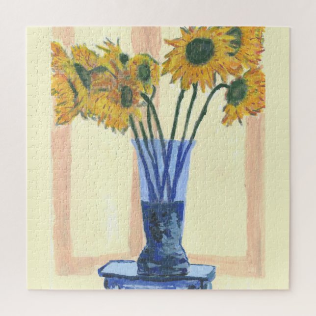 Puzzle Fleurs Solaires Dans Vase Bleu (Vertical)