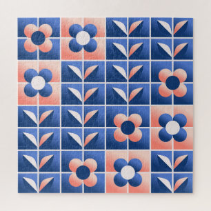 Puzzle Fleurs stylisées rétro : motif en mosaïque.