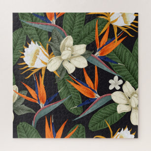 Puzzle Fleurs tropicales, arrière - plan foncé, sans cout