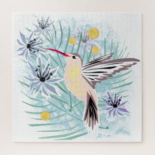 Puzzle Fleurs tropicales, colibris.