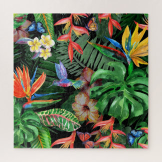 Puzzle Fleurs tropicales : Motif d'aquarelle exotique