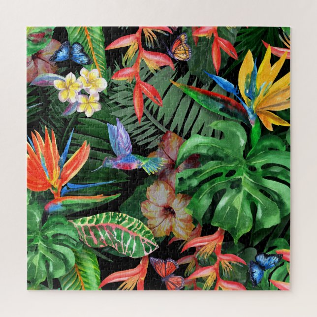 Puzzle Fleurs tropicales : Motif d'aquarelle exotique (Vertical)