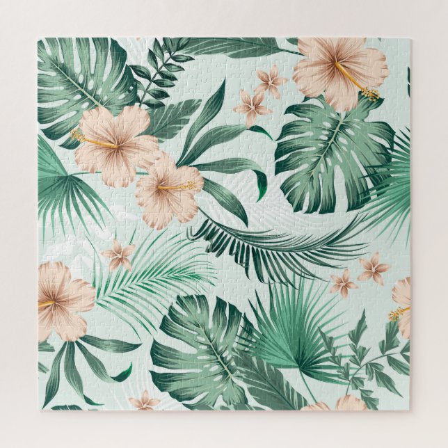 Puzzle Fleurs tropicales, motif feuillage luxuriant. (Vertical)