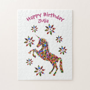 Puzzle Fleurs Unicorne Magique Joyeux Anniversaire Person