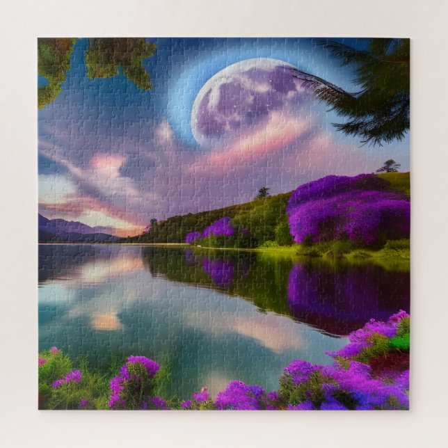 Puzzle fleurs urces Lune et lac reflet (Vertical)