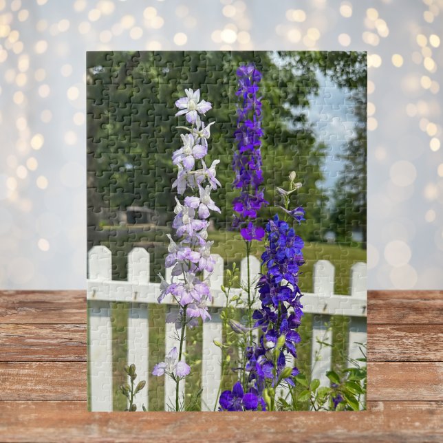 Puzzle Fleurs Violettes Clôture Blanche Photo,Cadeau Mign (Créateur téléchargé)