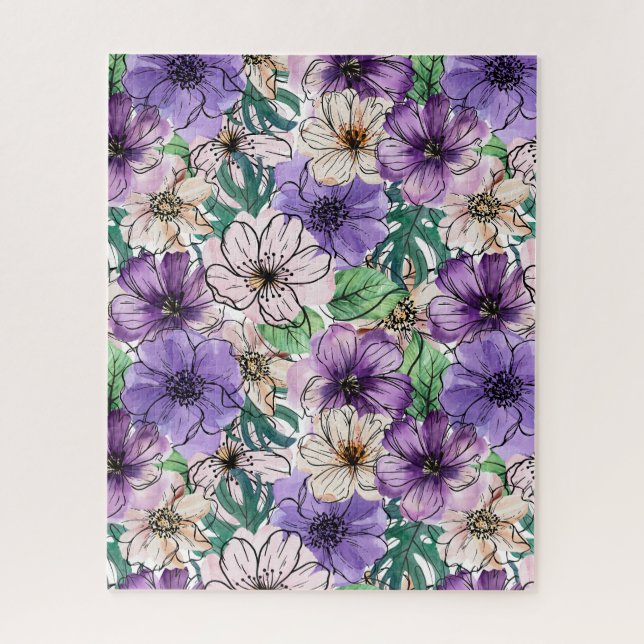 Puzzle Fleurs violettes et roses (Vertical)