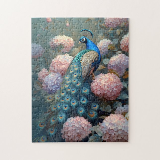 Puzzle Fleurs Whimsical Peacock rose Hydrangea (Vertical)