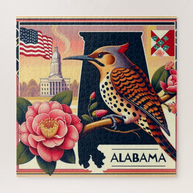 Puzzle Flickr Nord de l'Alabama Oiseaux et Camellia Flowe (Vertical)