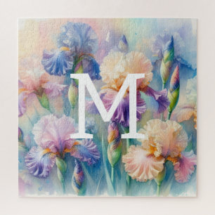 Puzzle Floral aquarelle monogramme iris violet fleurs