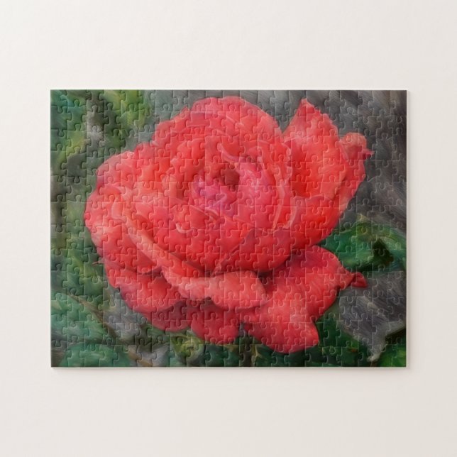 Puzzle Floral Art de Fleur Rose Rouge Corail (Horizontal)