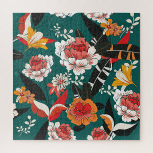 Puzzle Floral blanc-orange : illustration vintage sans so