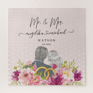 Puzzle Floral Blush Peonies Script tendance Mr et Mrs.