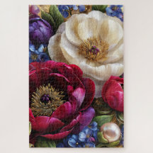Puzzle floral botanique de pivoine vintage