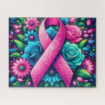 Puzzle Floral Breast Cancer Ribbon<br><div class="desc">Floral Breast Cancer Ribbon
Art/illustration
colorful
customizable</div>
