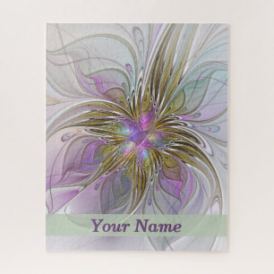 Puzzle Floral Colorful Abstrait Fractal Pink & Gold Nom
