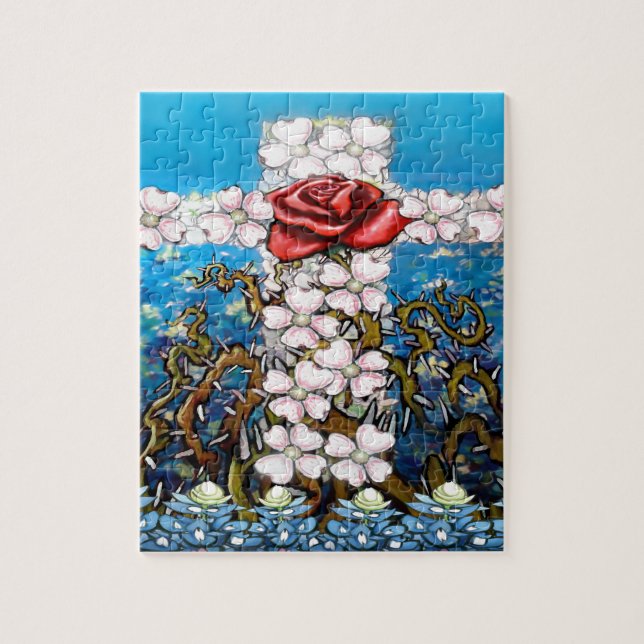 Puzzle Floral Cross Rose (Vertical)