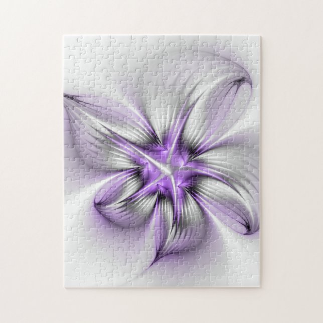 Puzzle Floral Elegance Modern Abstract Violet Fractal Art (Vertical)