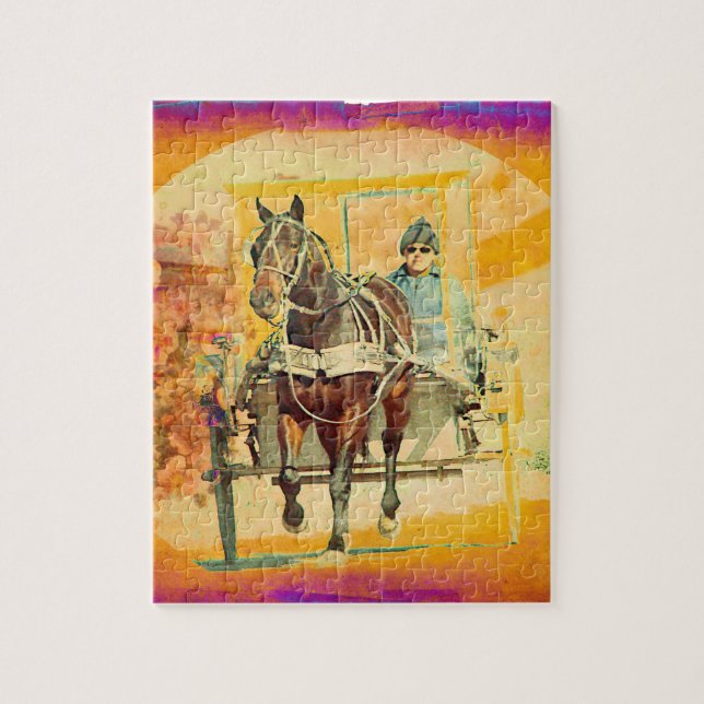Puzzle Floral Grunge Amish Horse and Buggy (Vertical)