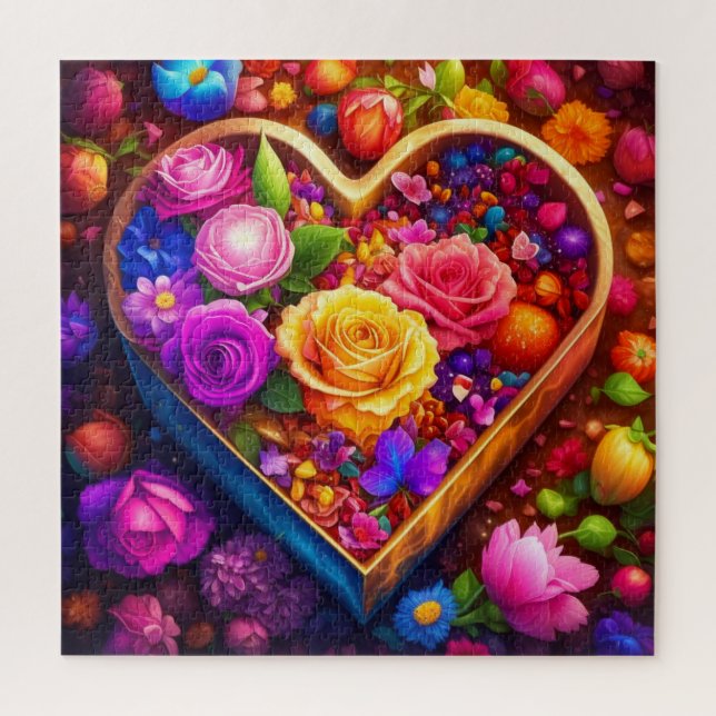 Puzzle Floral Heart Saint Valentin Photo (Vertical)