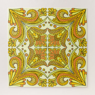 Puzzle Floral Jaune Folk : Motif Vintage élégant