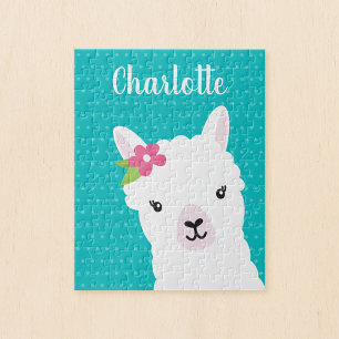 Puzzle Floral Llama Alpaca Enfants Turquoises personnalis