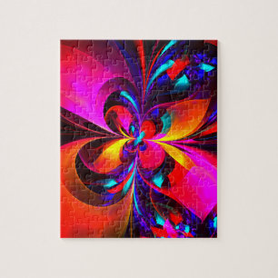 Puzzle Floral moderne Art Abstrait Rouge Bleu Motif #07
