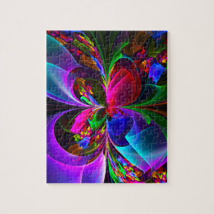 Puzzle Floral moderne Art Abstrait Rouge Bleu Motif #12