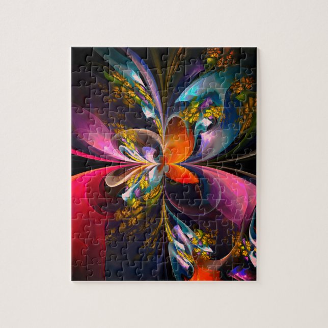 Puzzle Floral moderne Art Abstrait Rouge Bleu Motif #13 (Vertical)