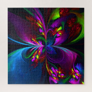 Puzzle Floral moderne Art Abstrait Rouge Bleu Motif #15