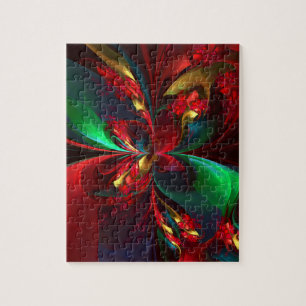 Puzzle Floral moderne Art Abstrait Rouge Vert Motif #11