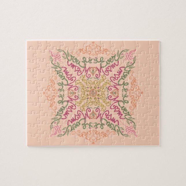 Puzzle Floral Soft peach kaleidoscopic Script Best Mom  (Horizontal)