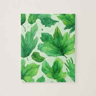 Puzzle Floral Vert Avec Feuilles Aquarelle