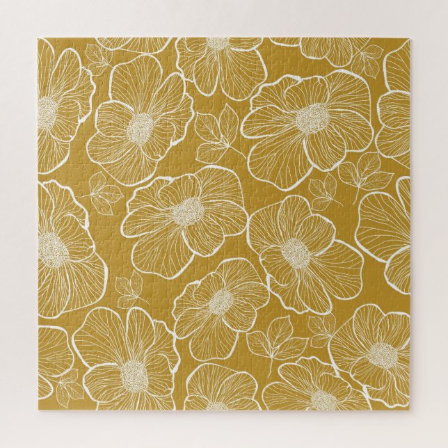 Puzzle Florale d'or monochrome : Abstrait sans fil (Vertical)