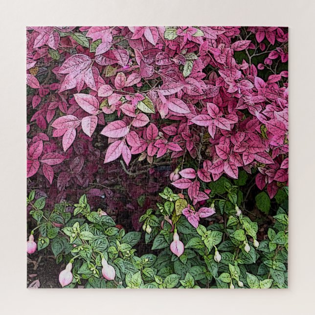 PUZZLE FLORALE ROSE ET VERTE (Vertical)