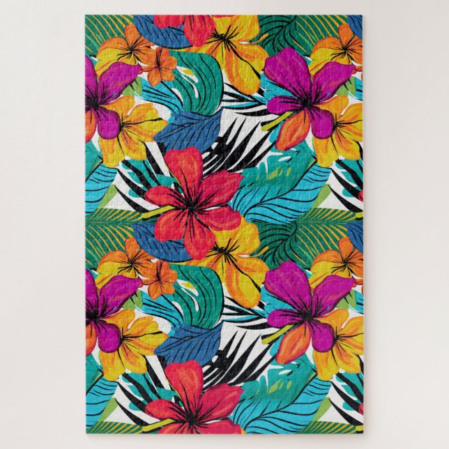 Puzzle Flore d'aquarelle tropicale lunaire (Vertical)