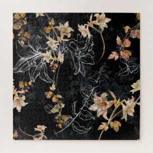 Puzzle Flore foncée : Aquarelle Peinture sans joint.