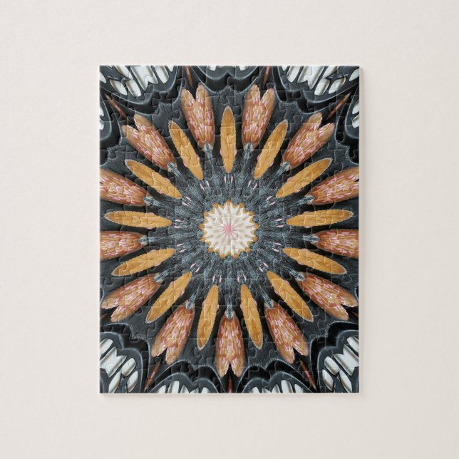 Puzzle Flore Kaleidoscope Art Mosaïque Orange Noir Blanc (Vertical)