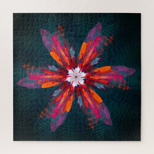 Puzzle Flore Mandala Flowers Orange Red Blue Abstract (Vertical)