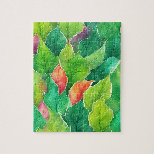 Puzzle Flore Verte Avec Feuilles D'Automne (Vertical)