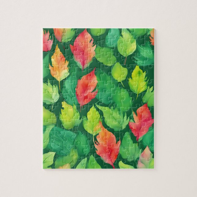 Puzzle Flore Verte Avec Feuilles D'Automne (Vertical)