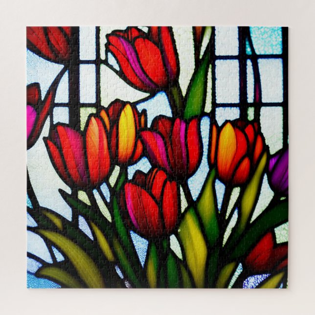 Puzzle "Flores de verre tendu : Tulipes de tête en couleu (Vertical)