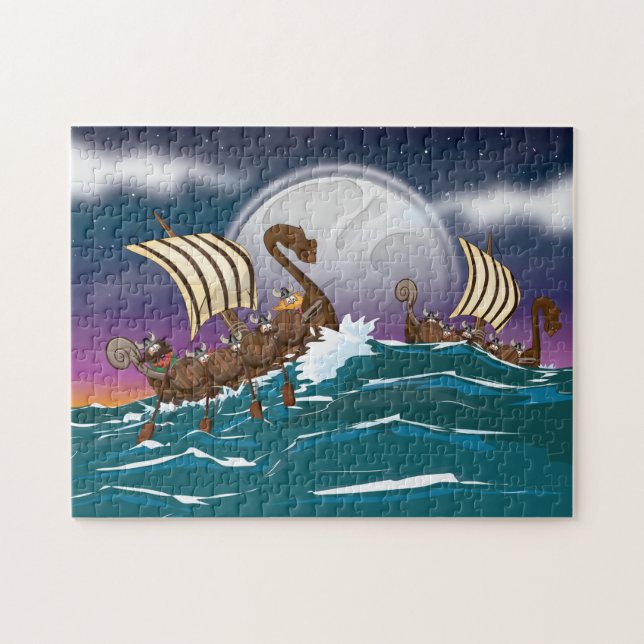 Puzzle Flotte d'invasion de Vikings de dessin animé (Horizontal)