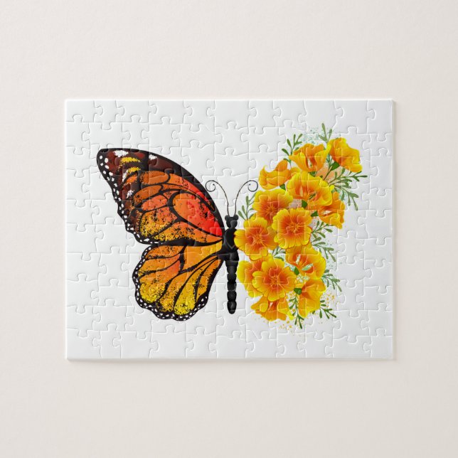 Puzzle Flower Butterfly with Yellow California Poppy (Horizontal)