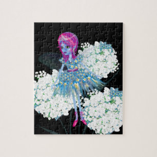 Puzzle Flower Fairy Art by LeahG blue pink black white