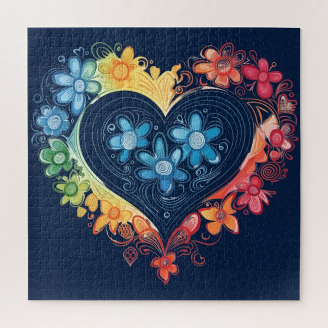 Puzzle Flower Heart Bleu foncé (Vertical)