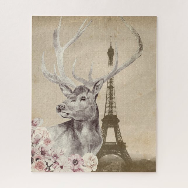 Puzzle Flower Stag & Eiffel Tower  (Vertical)