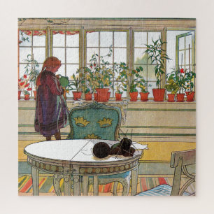 Puzzle Flowers on the Windowsill by Carl Larsson