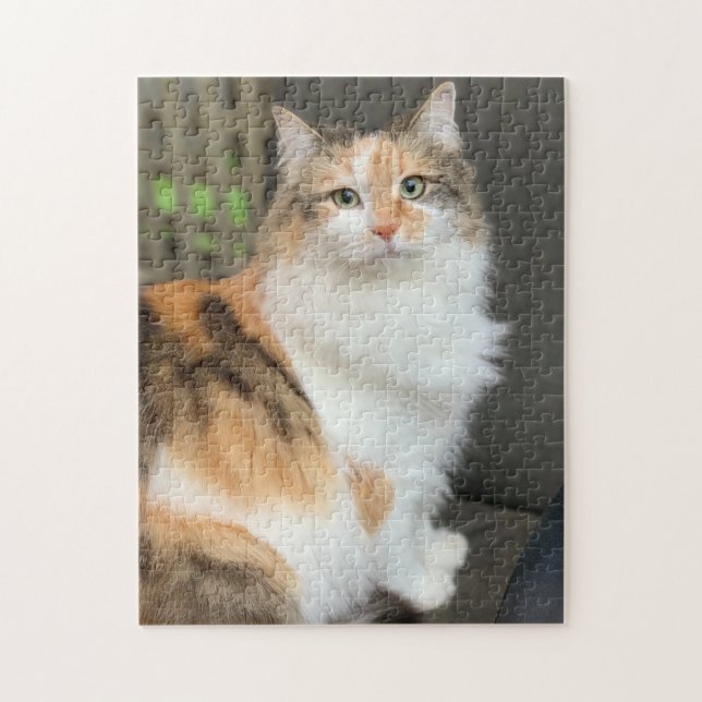 Puzzle Fluffy Calico Kitty Cat (Vertical)
