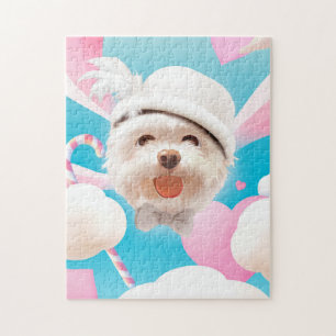 Puzzle Fluffy Dog avec Casquette blanc